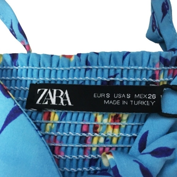 Zara Crop Top Bandeau Summer Blue Floral Shirred SmockePretty Cute Beachy - Picture 7 of 14